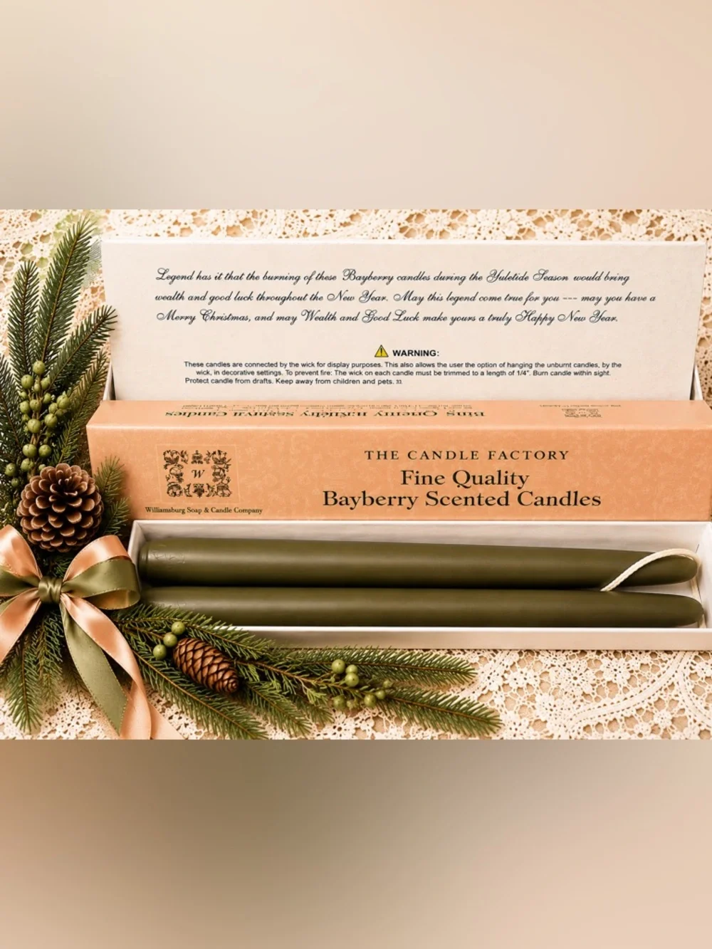 Vintage Williamsburg Bayberry Christmas Candles Gift Set Unused Boxed